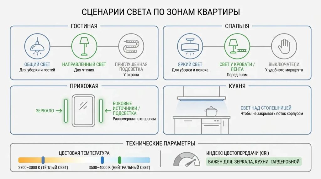 Сценарии света по зонам