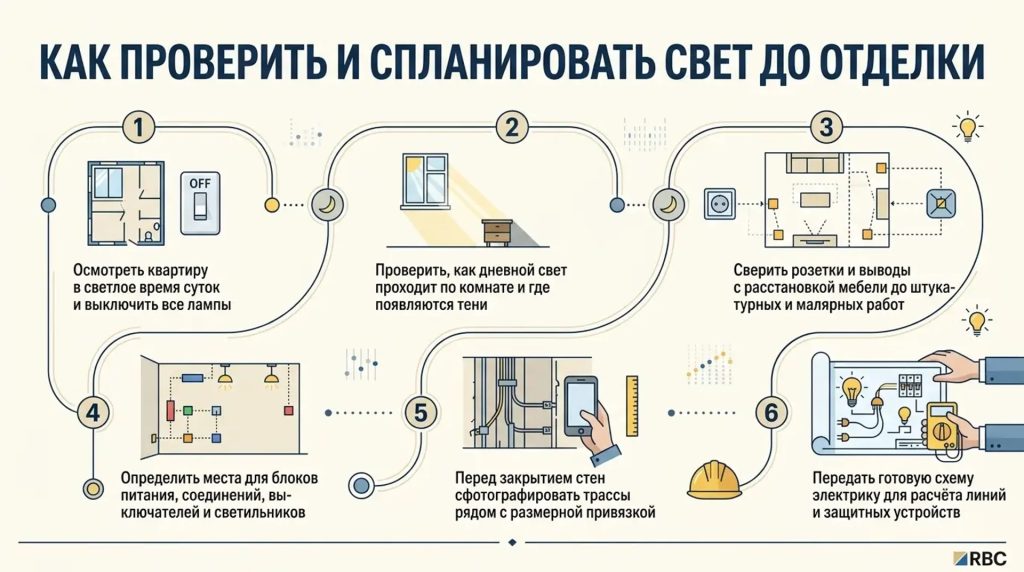 Как проверить и спланировать свет до отделки